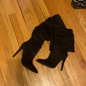 Black Suede Heeled Boots